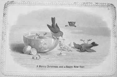 Victorian Christmas Card with dead Robins